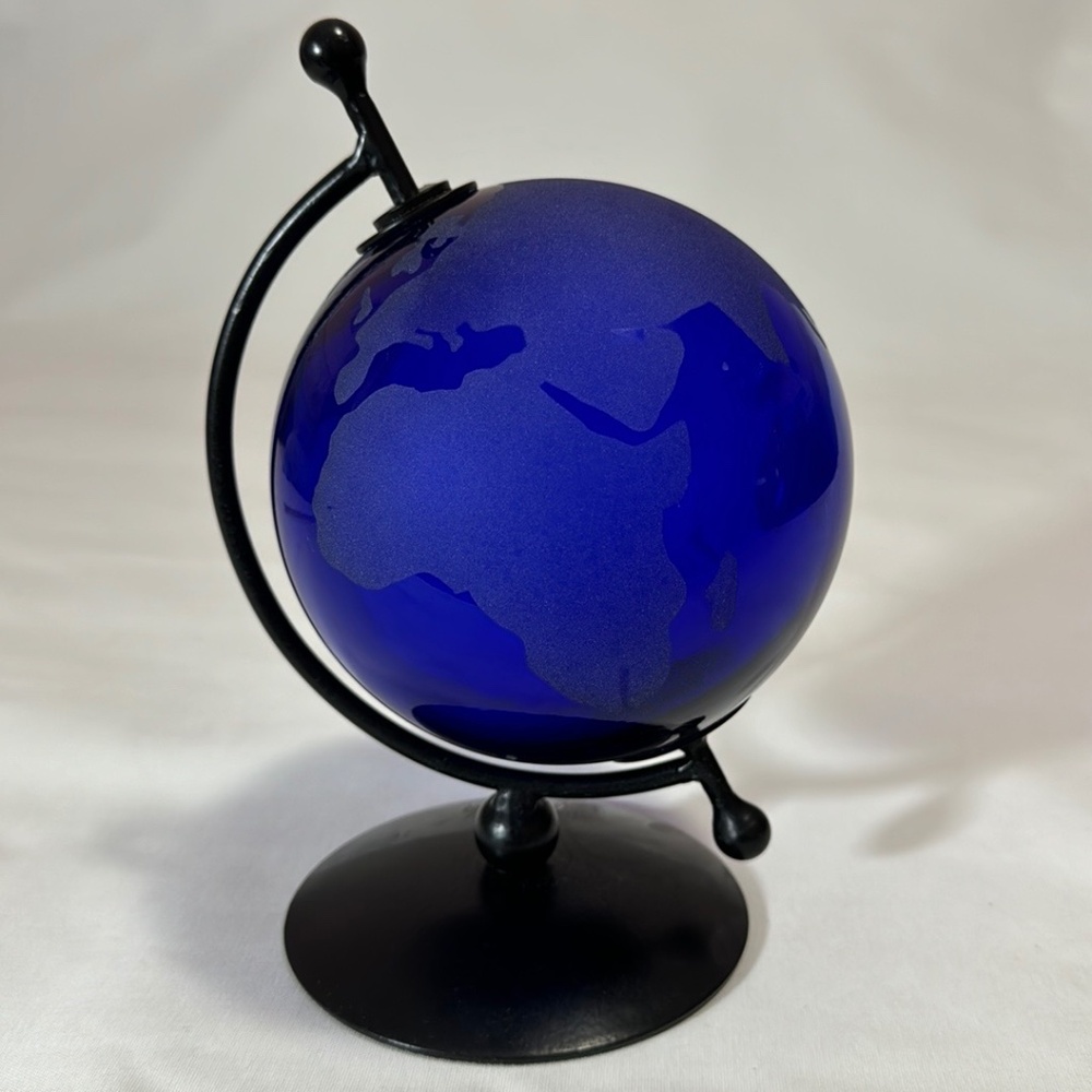 Vintage Cobalt Blue World Globe Map.